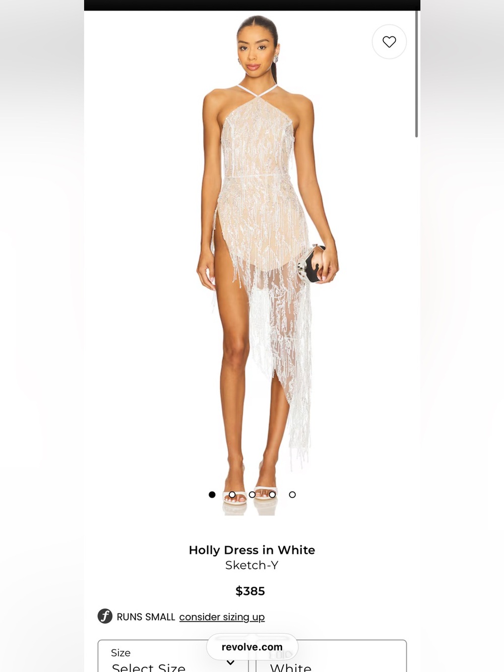 White Beaded Asymmetric Fringe Mini Dress from Revolve